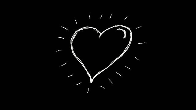 Белое нарисованное сердечко на черном фоне