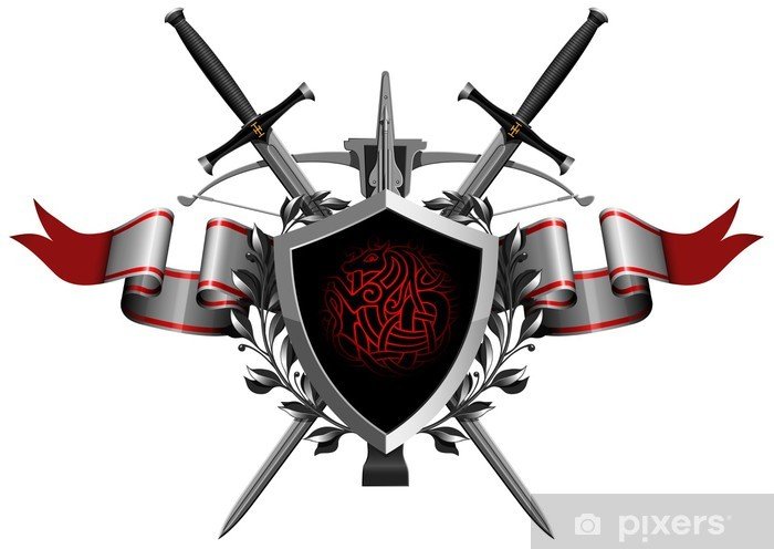Герб корона и меч на красном фоне