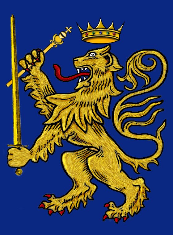 Герб лев с короной и крестом на красном фоне