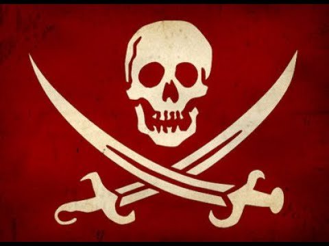 Пиратский флаг на красном фоне