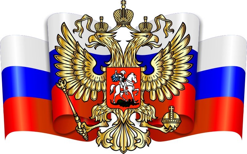 Российский герб на фоне флага