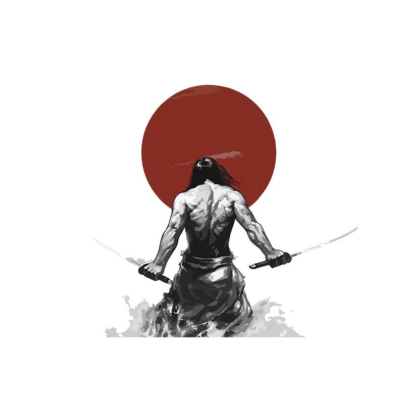 Самурай на фоне флага японии
