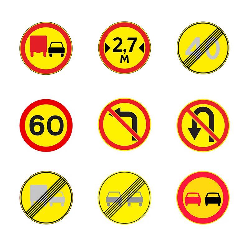Временные знаки дорожного движения на желтом фоне
