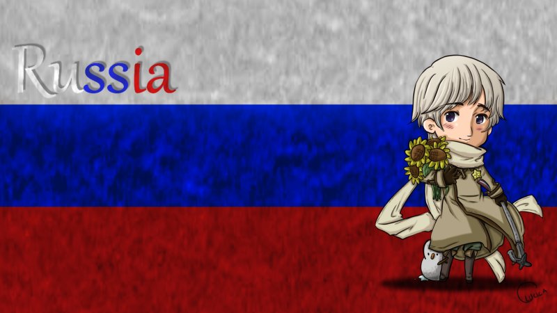 Аниме на фоне русского флага