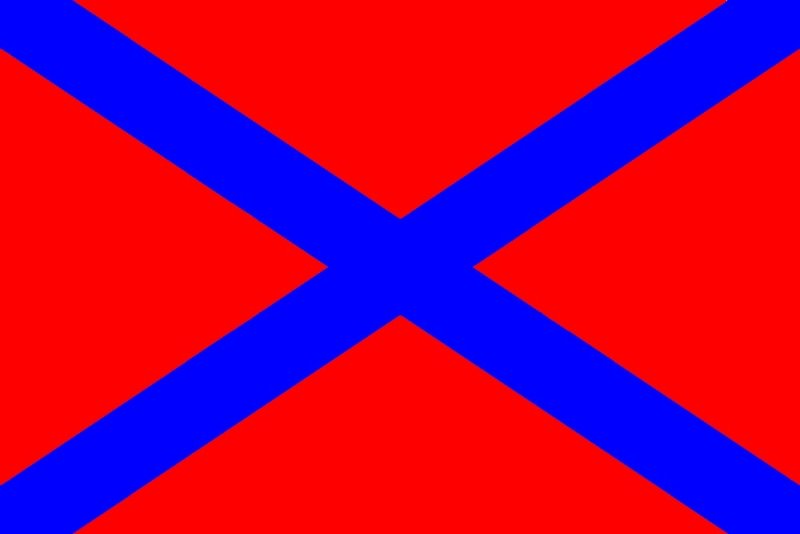 Белый андреевский крест на красном фоне
