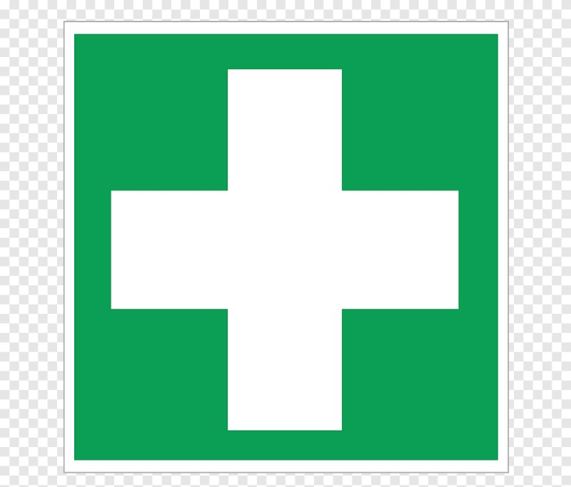 Белый крест на зеленом фоне аптечка