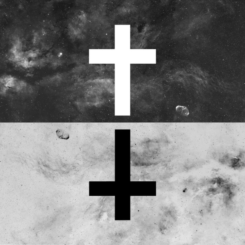 Белый перевернутый крест на черном фоне