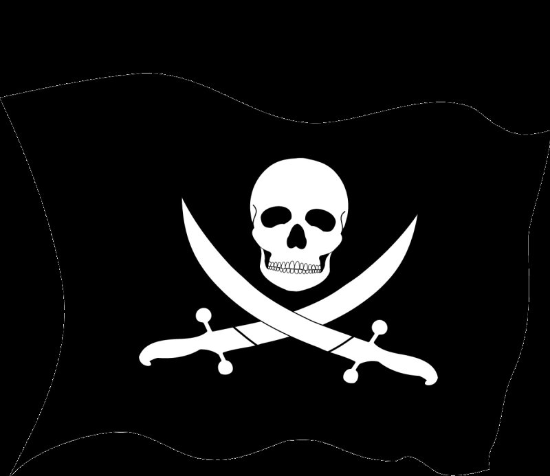Черный пиратский флаг на белом фоне
