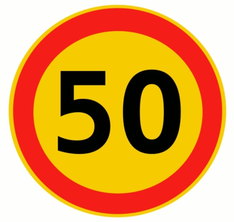 Дорожный знак ограничение скорости 50 на желтом фоне