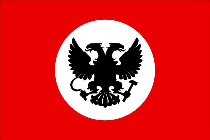Флаг черный двуглавый орел на красном фоне