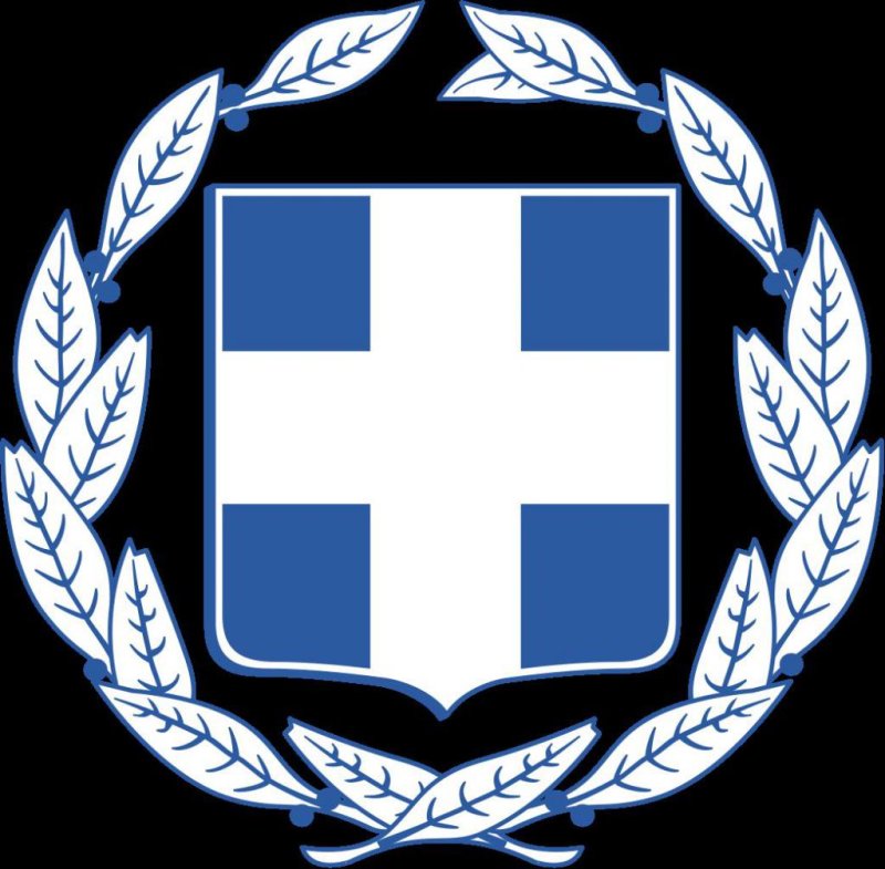 Герб белый крест на синем фоне в лавровом венке