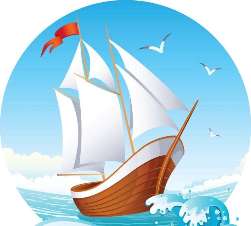 Герб с кораблем на волнах на синем фоне