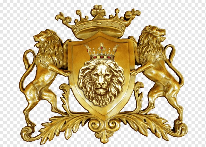 Герб со львами короной и крестом на красном фоне