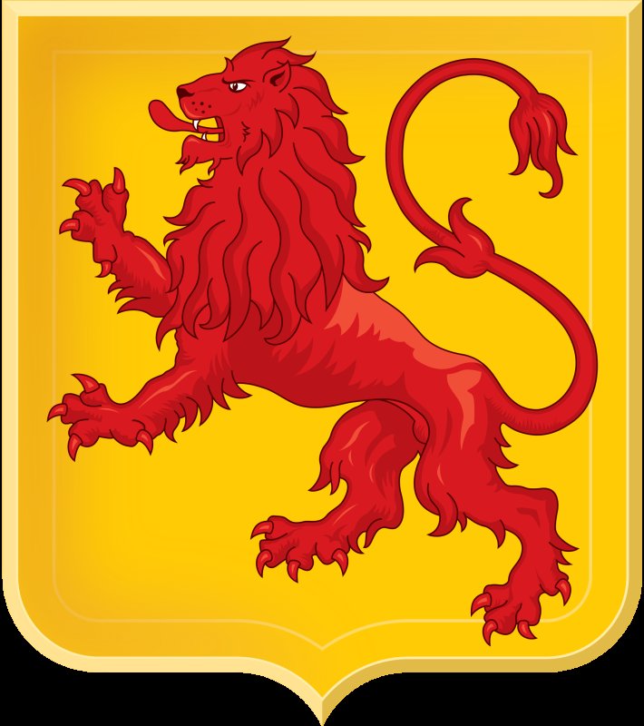 Герб со львом в короне на красном фоне