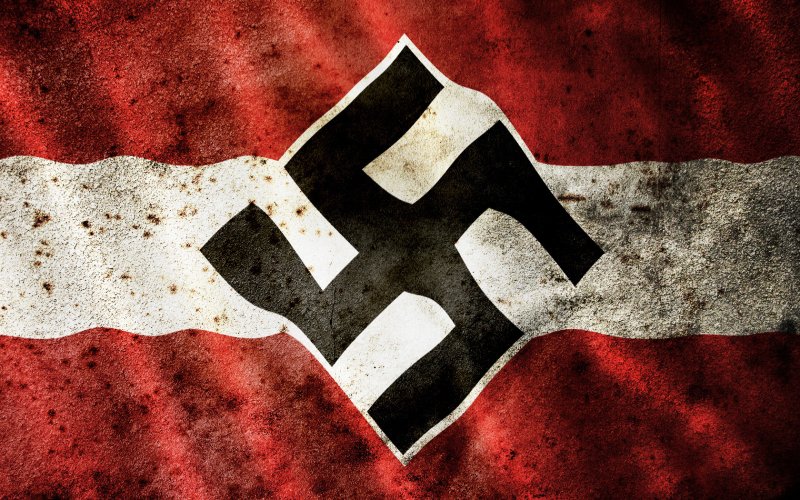 Гитлер на фоне флага третьего рейха