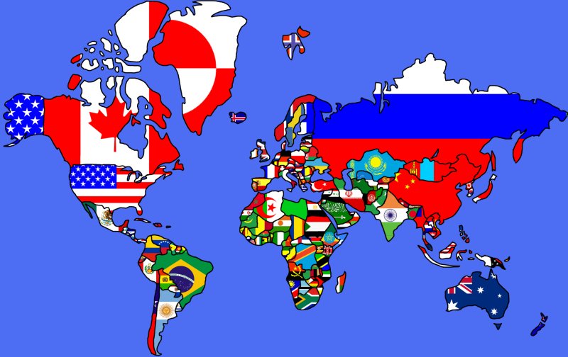 Карта мира на фоне флага