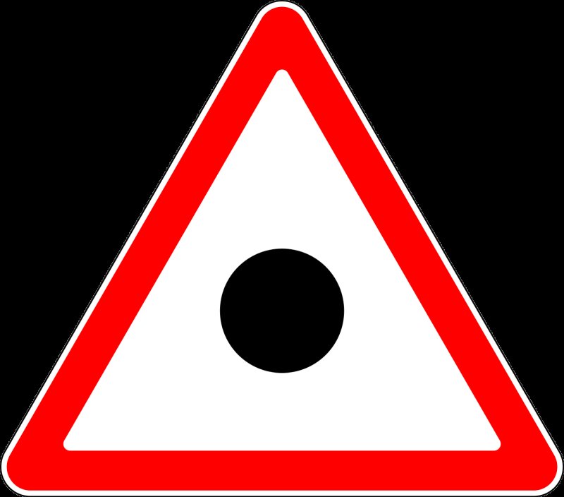 Красный круг на белом фоне в треугольнике