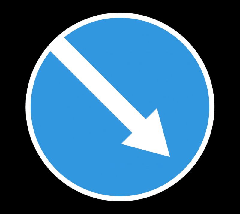 Круглый дорожный знак стрелка вправо на синем фоне