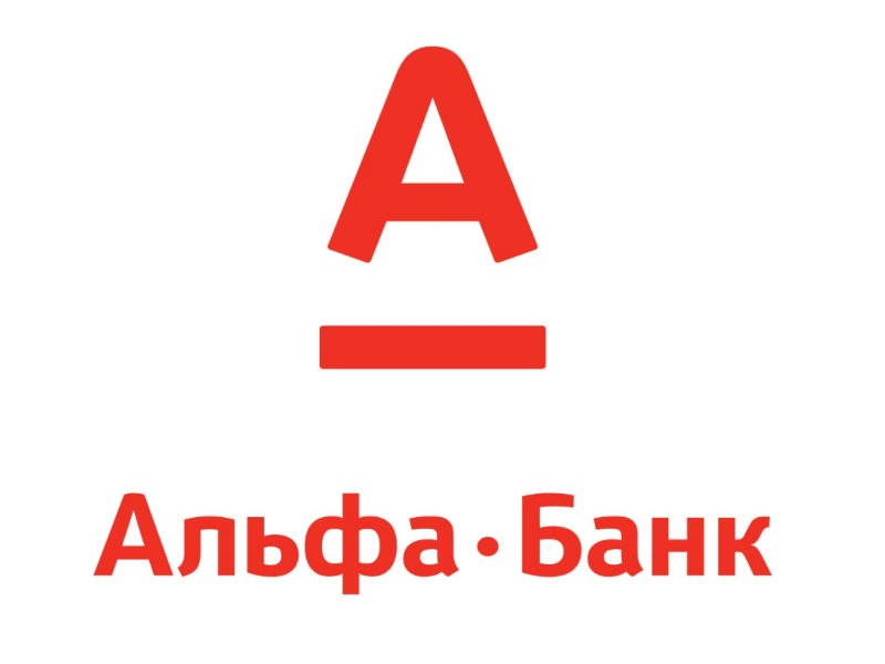 Логотип льфа банк  на красном фоне