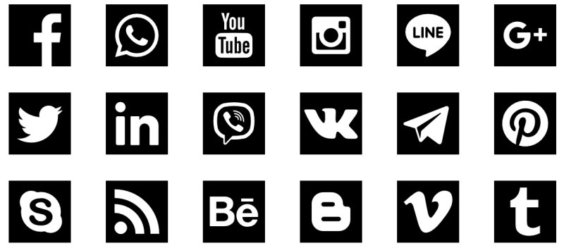 Черно белые иконки социальных сетей