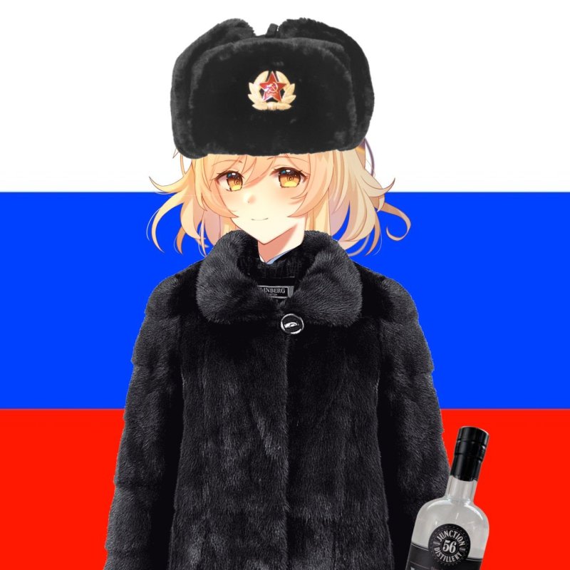 Персонажи геншин на фоне флага россии