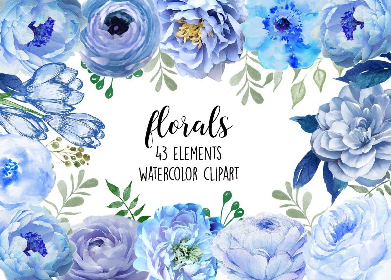 Цветы акварелью на синем фоне