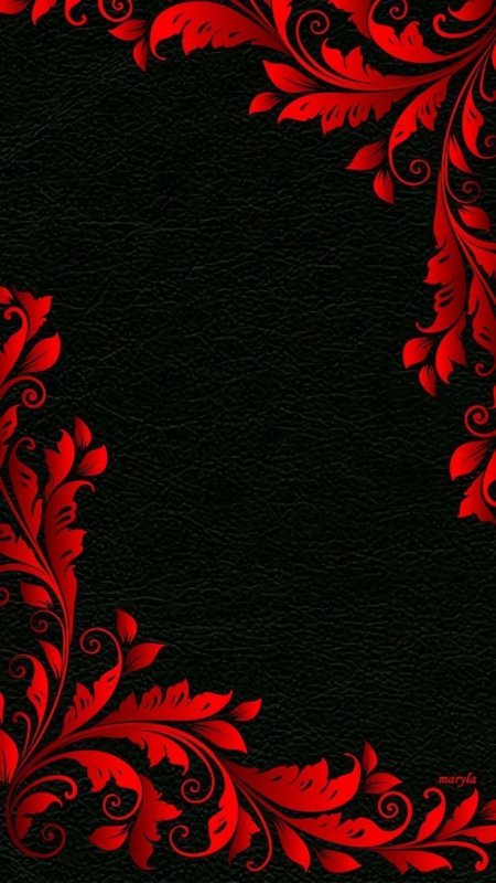 Узоры красные цветы на черном фоне