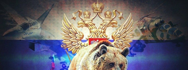 Злой медведь на фоне флага россии