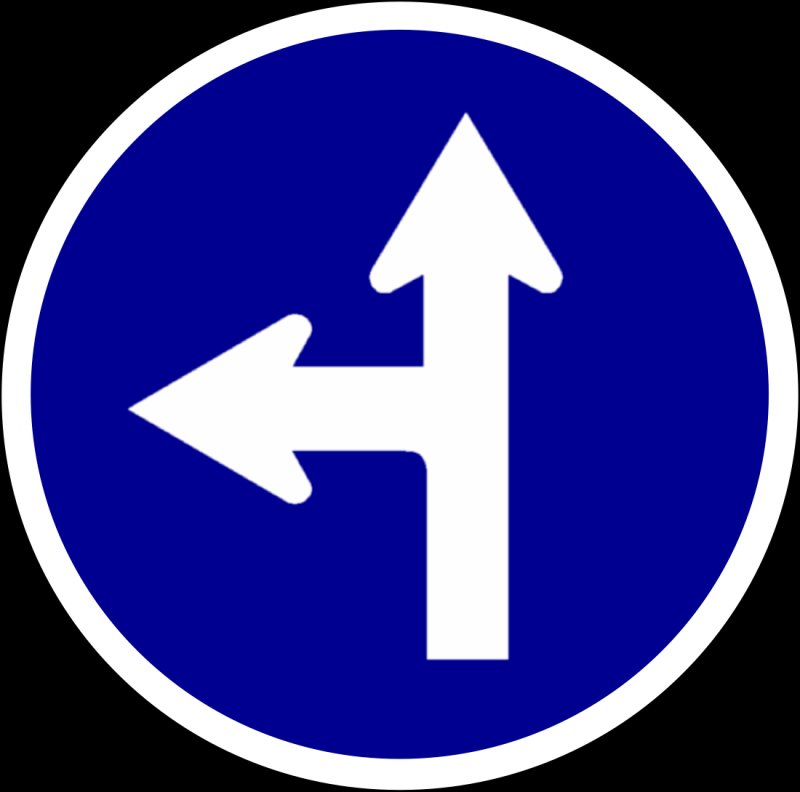 Знак прямо и налево на синем фоне