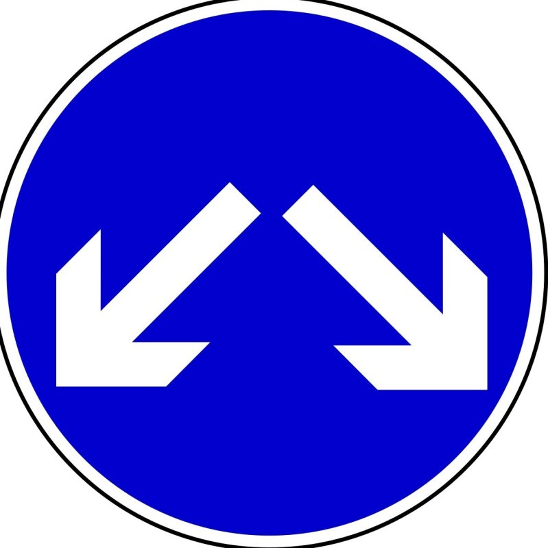 Знак уступи дорогу и белая стрелка на синем фоне
