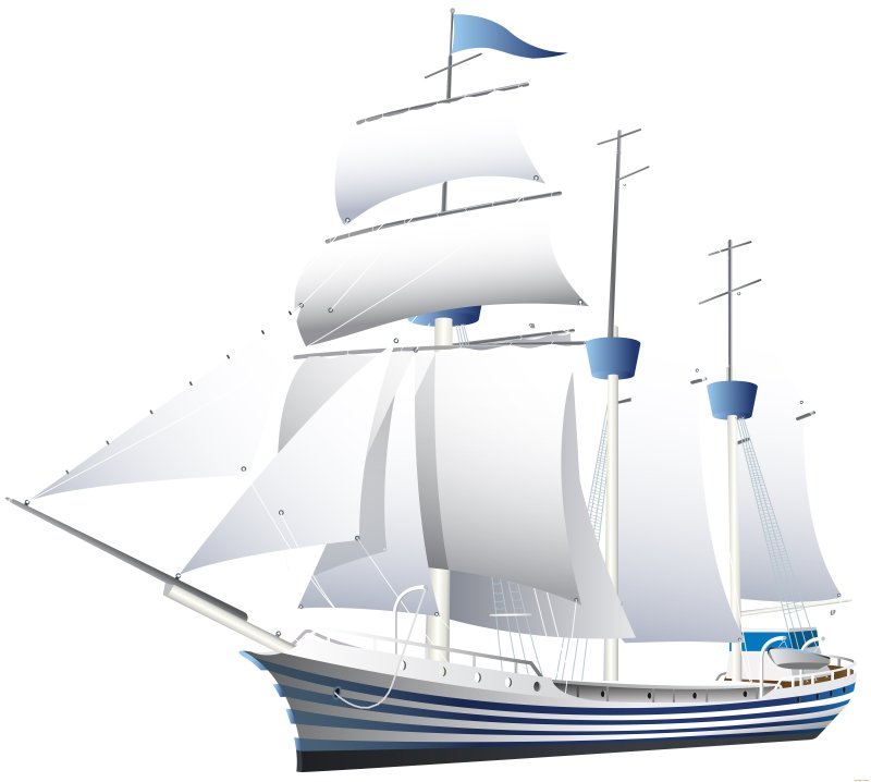 Корабль с белыми парусами на прозрачном фоне