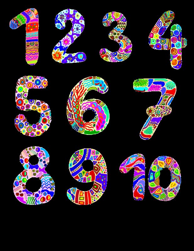 Цифры цветные для детей на прозрачном фоне