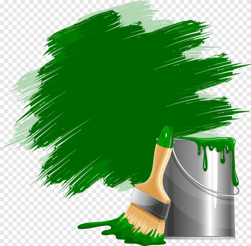 Ведро с зеленой краской на прозрачном фоне